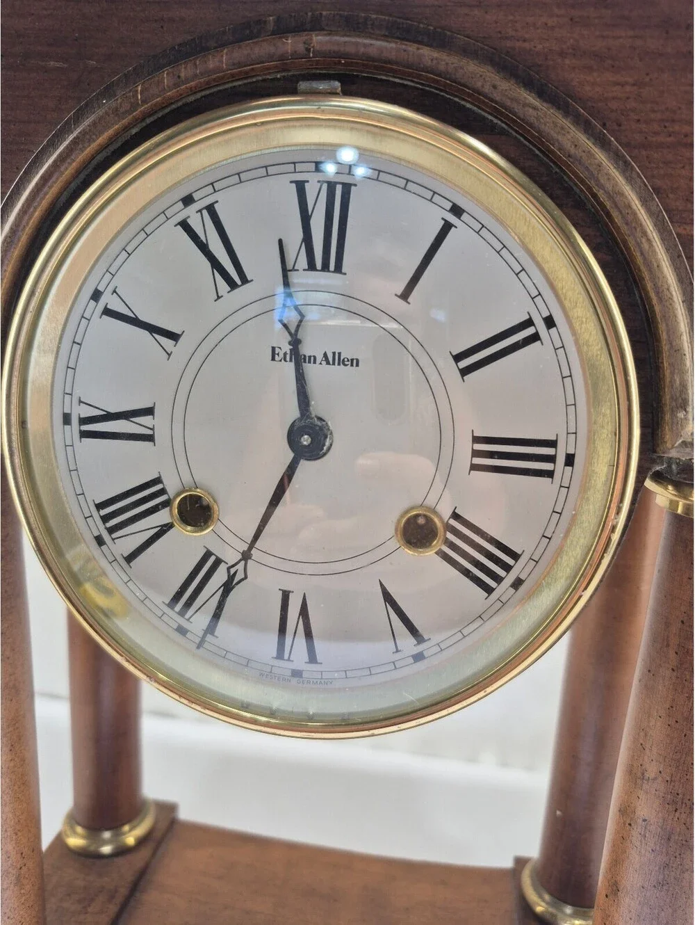 Vintage Ethan Allen wood manual clock